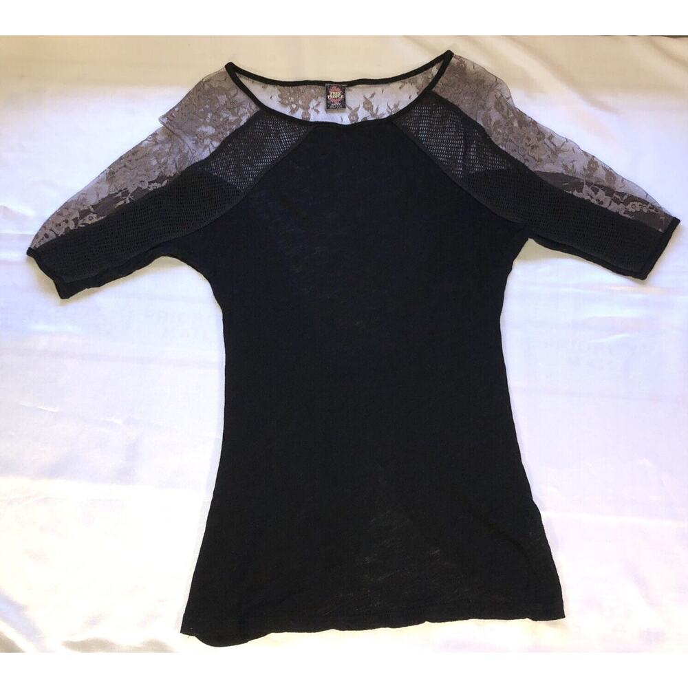 Free People Shirt Floral Sheer Mesh Back Solid Front Size XS